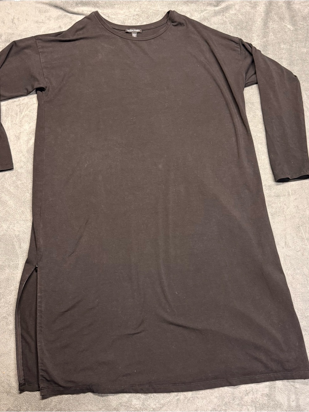 Eileen Fisher Black Side Hem Zip Boxy Dress - Picture 2 of 6